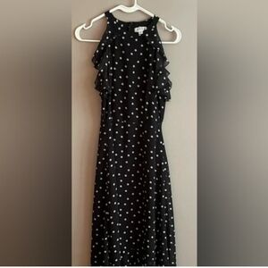 Elle Black & White Polka Dot Ruffle Maxi Dress Sz XL Sleeveless High Low